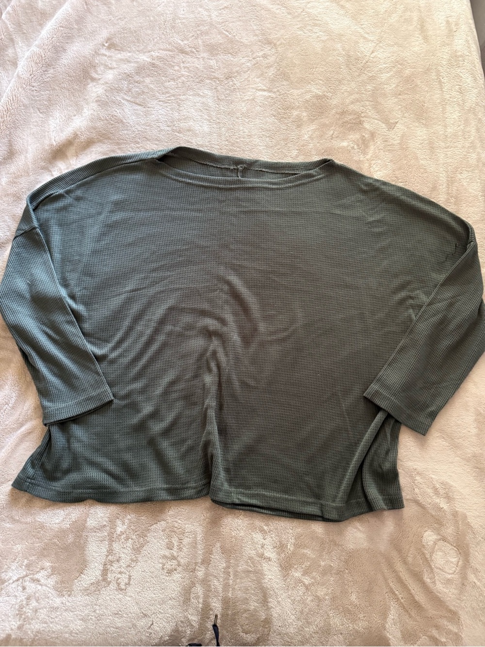 Relaxed Olive Green Women's Waffle Knit Top